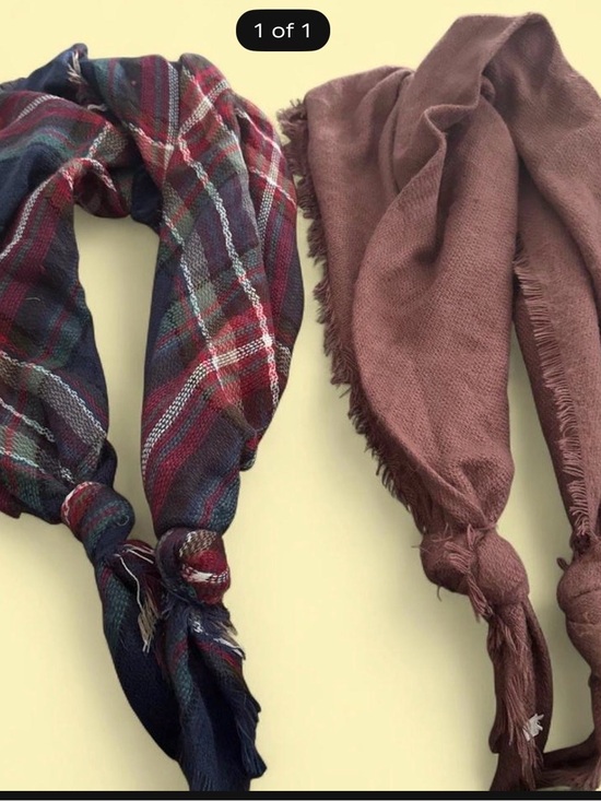 Accessories - Two Cozy Scarves - Plaid Navy & Solid Mauve